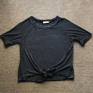 Cropped Striped Tie-waist Tee